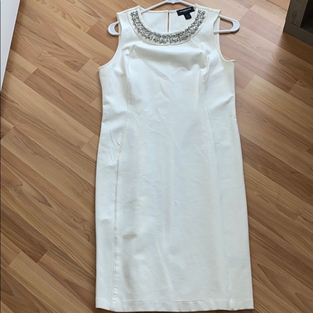 Liz Claiborne career dress bejeweled neckline